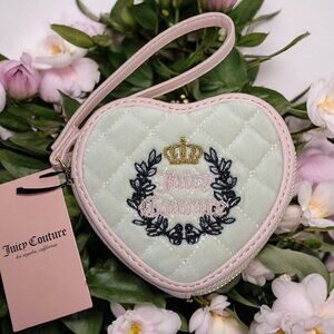 Juicy Couture Crystal Royal Couture Zip Around Heart Shaped Wristlet Bag NWT